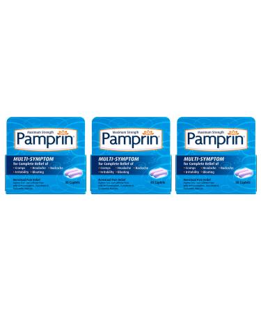 Pamprin Maximum Strength Multi-Symptom Menstrual Relief Tablets, 40-Count Boxes (Pack of 3)