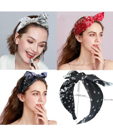 Paisley Print Wide Bow Headband for Women - Cute Rabbit Ear Hair Accessories - Buy Online on GoSupps.com