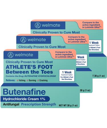WELMATE - Athletes Foot Treatment Extra Strength - Antifungal Cream - Butenafine Hydrochloride - Relief from Ringworm Athlete's Foot & Jock Itch - Foot Care - Nail Fungus Treatment For Toenail - 3 Pk 3 Pack