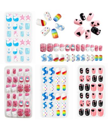 96 Pieces Kids Fake Nails with Nail Glue Pre-glue Full Cover Short False Nails Lovely Ready to Wear Press-On Gel Nails for Children girl (A) - Buy Online on GoSupps.com