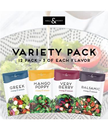Hall & Perry Lite Salad Dressing - Low Calorie, Low Fat, Keto Friendly - 12 Individual 1oz Pouches - Very Berry Greek Mango Poppy Balsamic Flavor - Pack of 12 - Buy Online on GoSupps.com