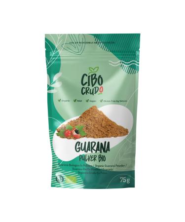Guarana powder organic and raw - 75 g.Contains Guaranin.Pure guaran powder from Brazil.Natural energy contains vitamin B C and antioxidants.For dough recipes and drinks.