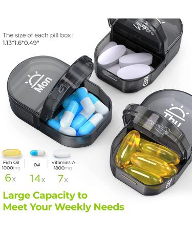 AUVON Canvas Weekly Pill Organizer for Vitamins & Supplements - Large AM/PM Pill Box with Portable Zipper Cloth Bag - 7 Day Pill Case in Black - Buy Online on GoSupps.com