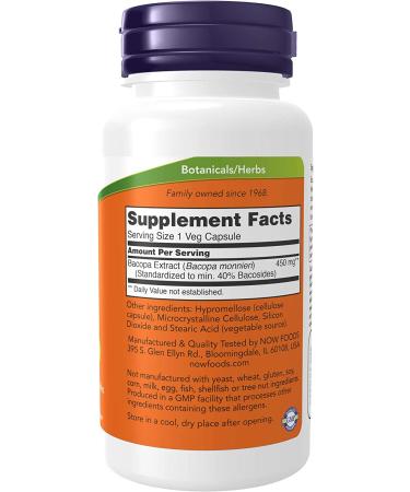 Now Foods Bacopa Extract 450mg - 90 Veg Capsules for Memory & Focus - Buy Online on GoSupps.com