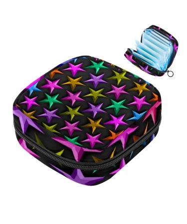 Storage bags for women's bandages colorful 3D star pattern with a black background portable menstrual performances panty lips tampons women's bandages storage holder for women school office multicolored 06