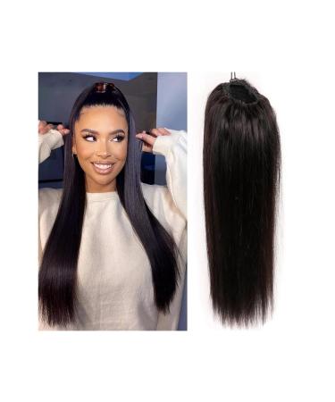 Ponytail Extension Silk Straight Ponytail Extension Remy Human Hair Clip In Drawstring Ponytail Extensions 8-26" Long Straight Human Hair Ponytail Hairpieces for Women Ponytail Hairpiece for Women ( 12inches Natural Color