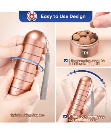 Zannaki Metal Moisture-Proof Weekly Pill Organizer | Stackable Aluminum Alloy, BPA-Free | 7 Day Pill Box Case for Travel, Hiking | Waterproof, Large Compartment for Pills, Vitamins, Fish Oil - Champagne - Buy Online on GoSupps.com