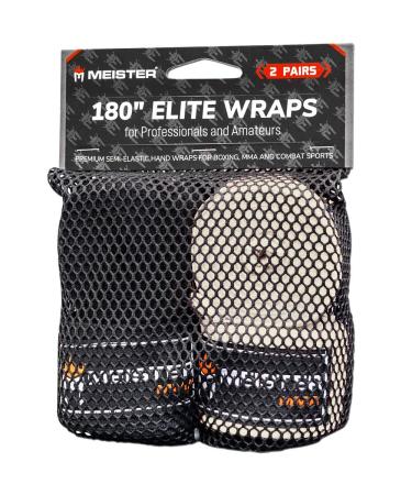 Meister Elite 180" Premium Adult Hand Wraps for MMA & Boxing - 2 Pair Pack w/Mesh Bag Black & Vintage Ivory
