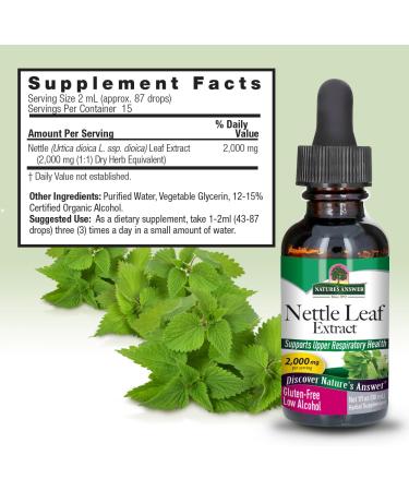 Nature's Answer Nettle Leaf with Organic Low Alcohol 1 Fluid Ounce | Herbal Supplement | Helps Promote Immune Health | Non-GMO Kosher Gluten-Free - Buy Online on GoSupps.com