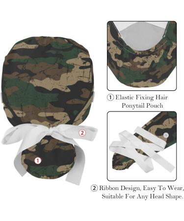 2 Pack Pink Camouflage Ponytail Bouffant Caps with Buttons - Adjustable Working Hats | Color 4 - Buy Online on GoSupps.com