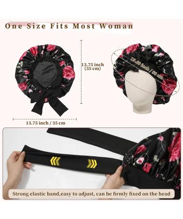 Welrog Satin Hair Hood for Women | Double-Sided Satin Silk Sleep Bonnet | Hair Protection for Night | Flower/Black Design - Buy Online on GoSupps.com