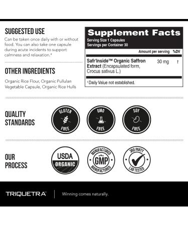Organic Saffron Extract: Optimized Extract with Safromotivines Safranal and Crocins Clinically Studied | Premium Persian Sargol Quality | Supports Mood Calmness and Relaxation 30 Servings - Buy Online on GoSupps.com