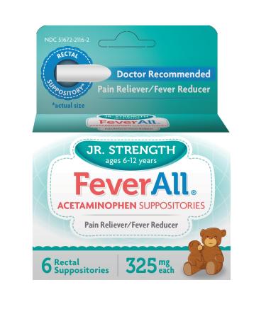Feverall Acetaminophen Suppositories 6 Rectal Suppositories 325mg Each Pain Reliever/Fever Reducer