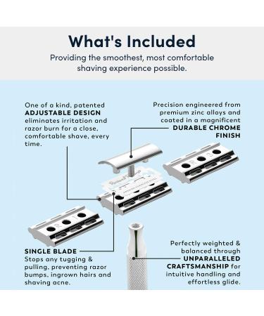 Rockwell Razors 6C White Chrome Double-Edge Safety Razor for Men and Women - 6 Adjustable Settings, 5 Eco-Friendly Blades - Buy Online on GoSupps.com