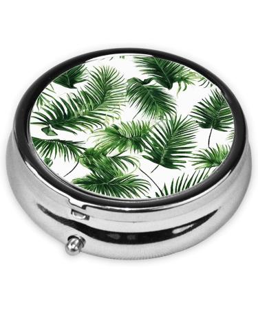 Palm Tree Green Leaves Mini Round Pill Box - 3 Compartment Travel Organizer for Medicine & Supplements - Buy Online on GoSupps.com