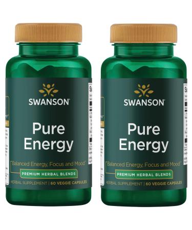 Swanson Pure Energy Metabolism Concentration Mental Focus Mood Support Stress Management Adaptogenic Herbs Herbal Supplement 60 Veggie Capsules (Veg Caps) Vegan (2 Pack)