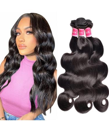 Body Wave Bundles Human Hair Bundles 10A Grade 100% Unprocessed Brazilian Virgin Hair Bundles Body Weave Wavy Bundles Human Hair (16 18 20) Body Wave Bundles 16 18 20