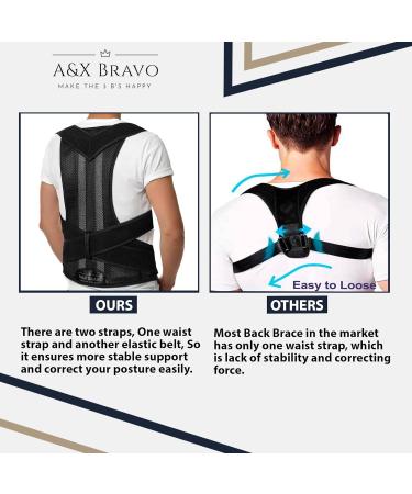 A&X Bravo Posture Corrector for Men and Women - Adjustable Lumbar Support Brace for Improved Posture and Pain Relief - Black (Size M) - Buy Online on GoSupps.com