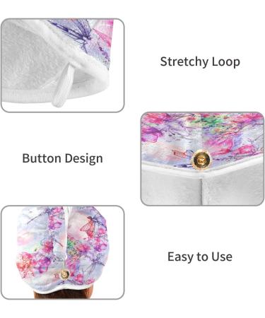 Watercolor Dragonfly Dry Hair Cap Set | 2-Piece Quick Drying Towel & Button Headband - Super Absorbent Soft & Comfortable - Buy Online on GoSupps.com