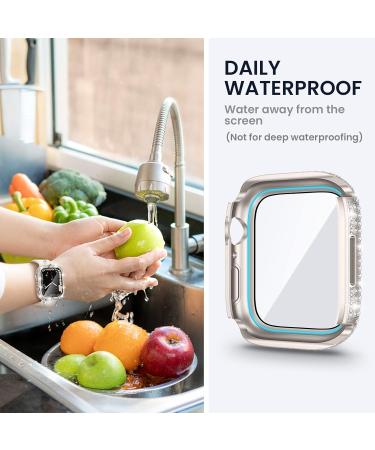  2 in 1 Tensea for Waterproof Apple Watch Screen Protector Case Series 8 7 41mm Accessories iWatch Hard PC Diamond Front & Back Bumper Case with Tempered Glass Film Bling Face Cover Women 41 mm for 41mm Only Starlight - Buy Online on GoSupps.com