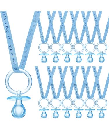 48 Pcs Baby Shower Pacifiers Necklace  Baby Boy Pacifiers Charm  Acrylic Pacifiers + 1 roll of It's a Boy Ribbon  Gender Reveal Party Decorations for Baby Blue