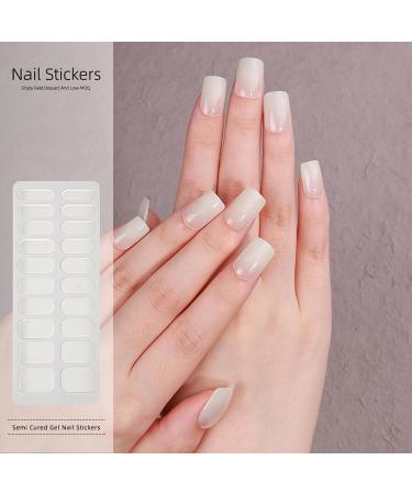 Semi Cured Gel Nail Strips - French Nude Tips Gel Nail Stickers - 20Pcs Semi Cured Nail Wraps French Manicure Stickers - Long Lasting Gel Nail Stickers UV/LED Lamp Required Gradient Nude - Buy Online on GoSupps.com