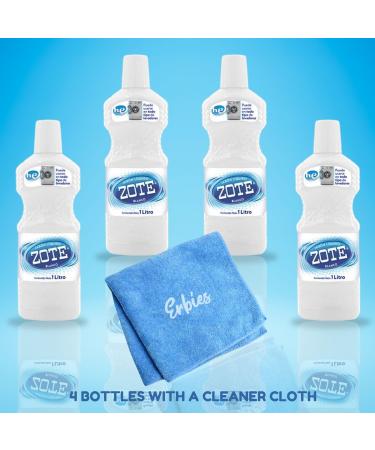 Zote Liquid Soap Bundle - 1 Liter (Pack of 4) + Bonus Cleaning Cloth | Powerful Laundry Solution for Brighter Whites & Fresher Clothes - International Shipping Available - Buy Online on GoSupps.com