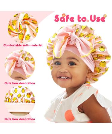 Bonnet Queen 2 Pcs Satin Silk Baby Night Hair Care - Adjustable Curly Hair Protection for 0-36 Months - Smooth & Breathable - Yellow & Pink - Buy Online on GoSupps.com
