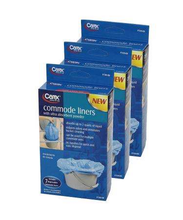 Carex Commode Liners, 21 Liners - Fits Most Commodes, with Absorbent Powder, Holds 2 Quarts Liquid, Disposable - 7 Toilet Liners/Box, Pack of 3