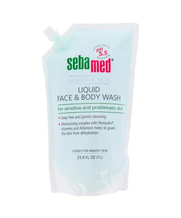 Sebamed Liquid Face and Body Wash Refill Bag for Sensitive and Delicate Skin pH 5.5 Ultra Mild Dermatologist Recommended Cleanser 33.8 Fluid Ounces (1 Liter Pouch) Liter Refill