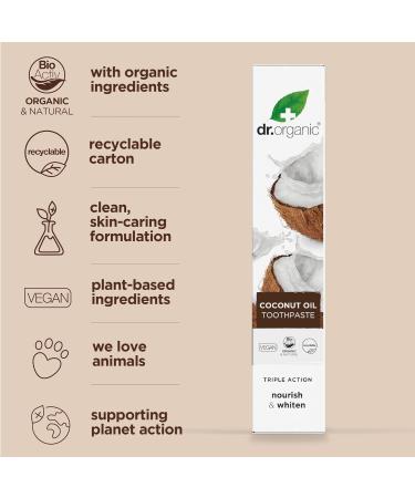 Dr. Organic Coconut Oil Whitening Toothpaste - 100ml | Natural Teeth Whitening & Fresh Breath | International Shipping Available - Buy Online on GoSupps.com