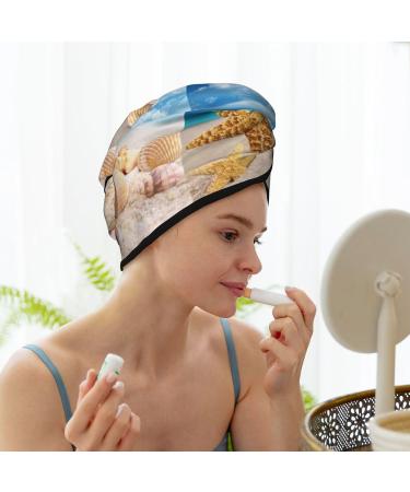 Quick-Dry Hair Towel Wrap with Button | Soft Towel Turban for Easy Hair Drying - Beach Starfish Shell Design - Buy Online on GoSupps.com