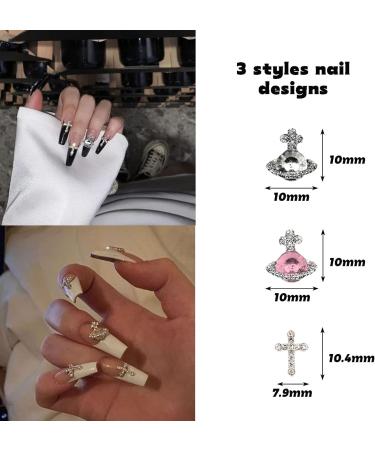 25 Pieces Planet Nail Art Charms - 3D Cross & Saturn Rhinestone Nail Gems | Shiny Acrylic Nail Accessories for Women - Buy Online on GoSupps.com