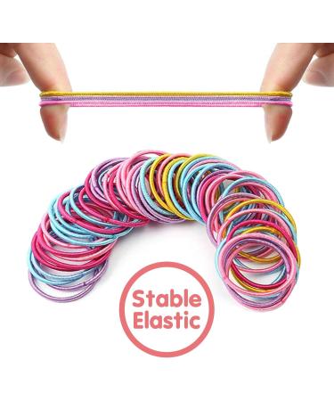 XCOZU 100pcs Baby Elastic Hair Ties - 10 Colors Mini Hair Bands for Girls | Ponytail Holders for Kids | No Metal Thin Hair Bobbles - 3cm*0.2cm - Buy Online on GoSupps.com