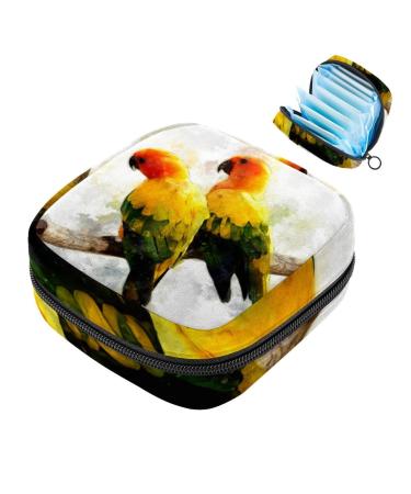 Storage bags for women's bandages watercolor parrot patterns portable menstrual pad bag panty lips tampons women's bandages storage holder for women school office multi-colored 05