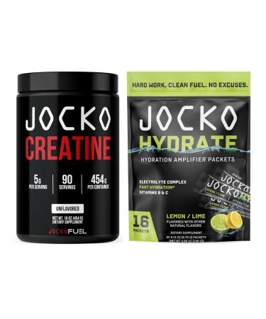 Jocko Fuel Hydrate Electrolyte Lemon Lime (16 Packets) + Creatine Monohydrate Powder 90 Servings