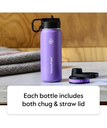ThermoFlask Bottle with Chug Lid & Straw Lid Insulated Stainless Steel Water Bottle with Leak-Proof Lids - Cobalt - 40 Oz - Buy Online on GoSupps.com