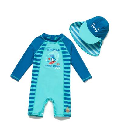 BONVERANO Baby Boys Swimsuit Toddler Bathing Suit Long-Sleeve Zipper One Piece Swimwear with UPF 50+ Sun Protection Dinosaur 9-12 Months