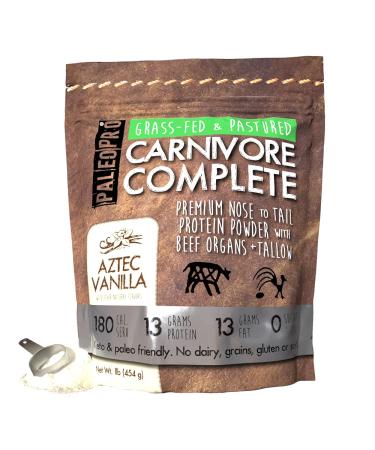 PaleoPro Carnivore Complete (Aztec Vanilla) Pastured & Cage-Free Protein, Grass-Fed Beef Tallow, Beef Organs | No Sugar, Soy, Grains or Net Carbs | Gluten Free. Paleo & Keto Macros (15 Servings)