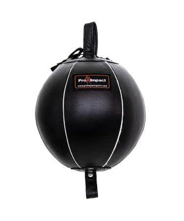 Pro Impact Genuine Leather Double End Boxing Punching Bag - Speed Striking & Dodge Training Ball - Includes Cords & Hooks for Gym Workout MMA Muay Thai 7 Inch