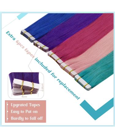 Runature 55cm Tape In Extensions - Real Human Hair Purple - 10 Piece Invisible Tape Hair Extensions - #Purple Colored Hair Extension 25g - Buy Online on GoSupps.com