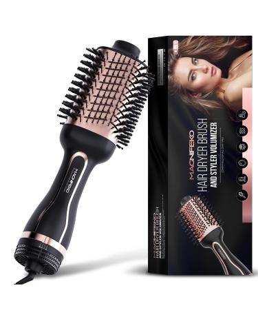 Magnifeko Hair Dryer Brush and Styler volumizer Hot Air Hairdryer Brush in One - Round Blow Dry Brush - Electric Hair Drying (Black Rose Gold)