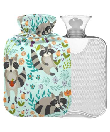 Naanle cute cute raccoon heat bottle with cover heat and cold therapy transparent hot water bottle 1 l hot water bottle for bed handfoot warmer pain relief