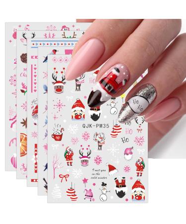 JMEOWIO 10 Sheets Christmas Pink Nail Art Stickers Decals Self-Adhesive Snowflake Elk Winter Holiday Cute Nail Supplies Nail Art Design Decoration Accessories