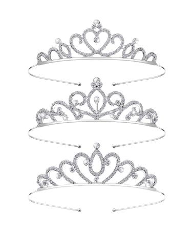 WILLBOND 3 Pieces Girls Crystal Tiara Heart Rhinestone Tiara Crown Princess Crystal Headband for Wedding Prom Birthday Party