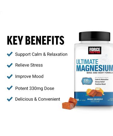 Force Factor Ultimate Magnesium Chewables - Sleep Aid & Stress Relief, Vegan & Gluten-Free, Orange Creamsicle Flavor - 60 Soft Chews - Buy Online on GoSupps.com