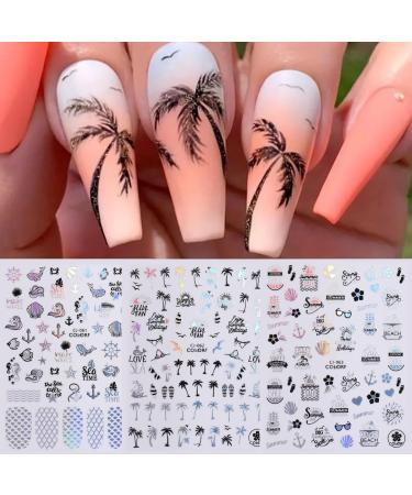 Shop Summer Nail Art Stickers - Tropical Palm Tree & Starfish Decals | 6PCS Fun Beach Designs for Manicure - Buy Online on GoSupps.com
