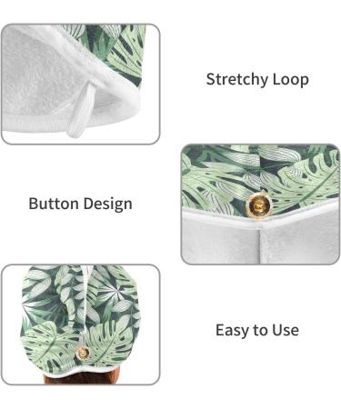Tropical Leaves Dry Hair Cap & Quick Drying Towel Set - Super Absorbent Soft Comfortable | 2 Piece with Button Headband - Perfect for All Hair Types - Buy Online on GoSupps.com
