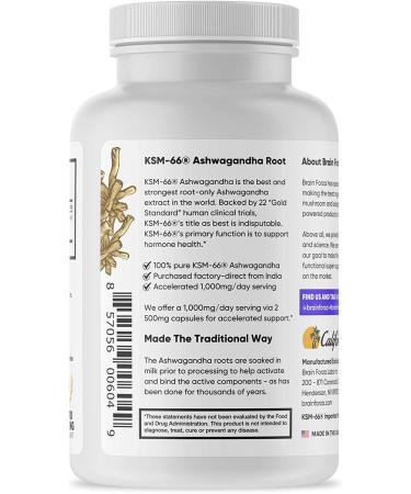 Brain Forza KSM-66 Ashwagandha Organic Root Extract 1000mg - High Potency with 5% Withanolides - Hormone Health & Cognitive Support - 90 Capsules - Buy Online on GoSupps.com