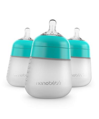 Nanobebe Flexy Silicone Baby Bottles Anti-Colic Natural Feel Non-Collapsing Nipple Non-Tip Stable Base Easy to Clean - 3-Pack Teal 9 oz Teal 9 Ounce 3-Pack